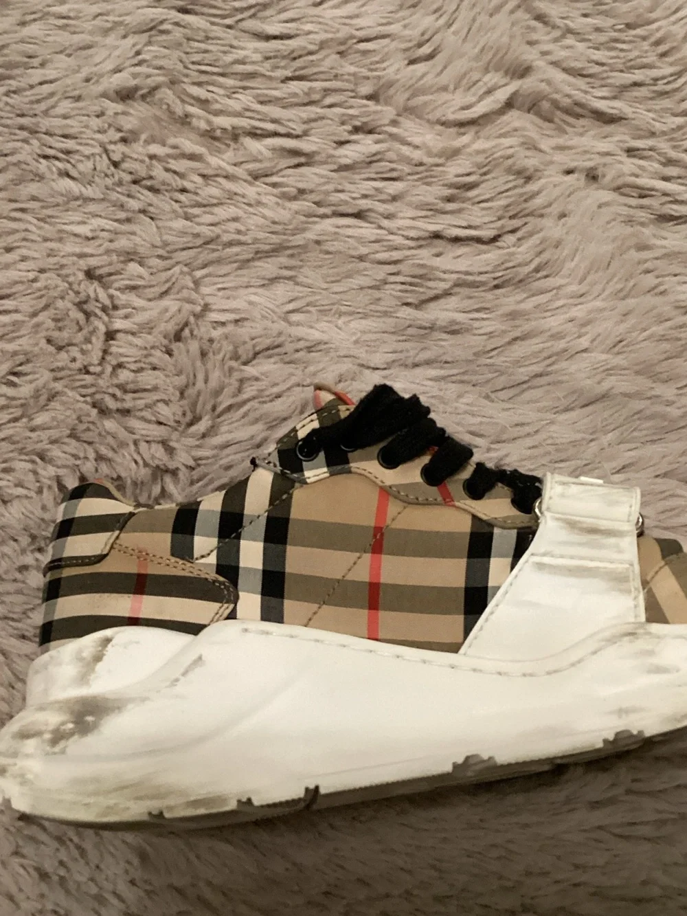 Burberry Beige Check & Black Strap Sneakers